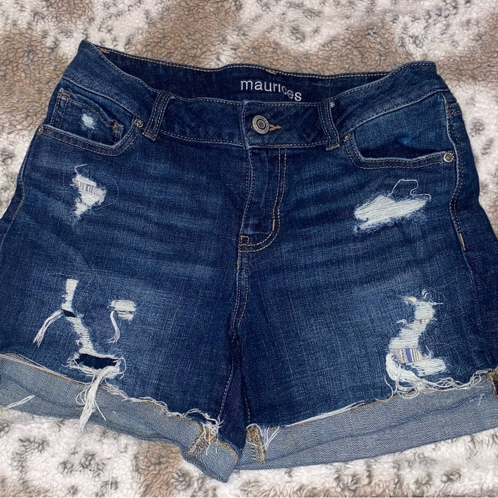 Maurices Dark Blue Ripped Jean Shorts